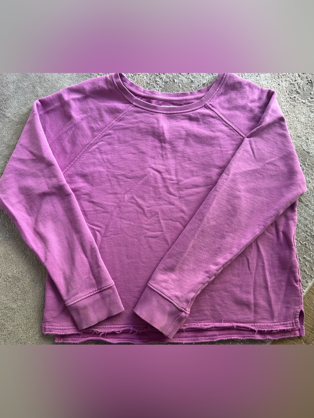 Pact Organic Cotton Pink Raglan Crewneck Sweatshirt Pullover Raw Hem Sz Small